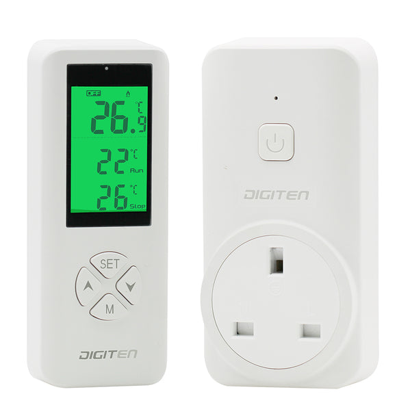 DIGITEN WTC100 Wireless Programmable Thermostat Plug-in Temperature Controller Outlet Remote Control Built in Temp Sensor Thermometer Heating Cooling Mode for Fan Heater Greenhouse Home Brew Reptile(UK Plug)