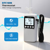 DIGITEN DTC1600 Temperature Controller with 24H Countdown Timer 15A Plug-in Thermostat, Heating & Cooling, Compressor DP, LCD Backlight, NTC Sensor