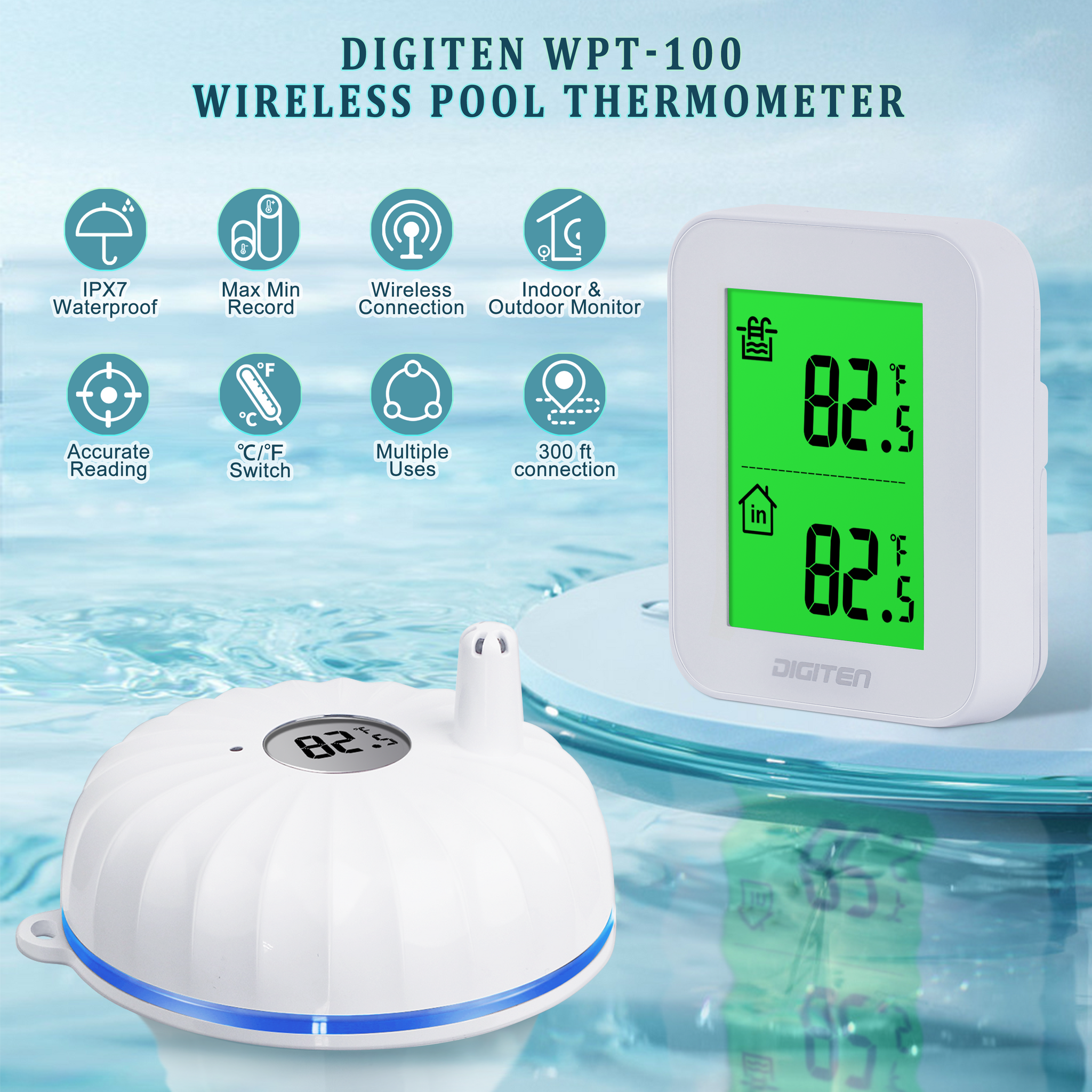 Swimming Pool Thermometer, Floating Pool Thermometer, Digital