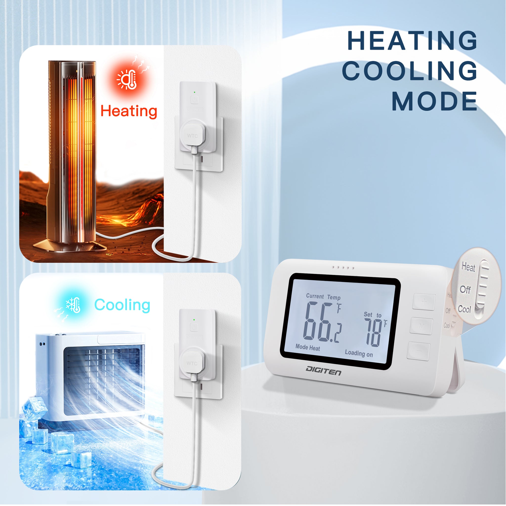 Temperature Controller Digital Dual Display WT-1009 - 110-220V, 10A, -50~110°C Range For Incubation, Aquarium, Heating