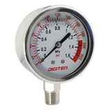DIGITEN 3/8" Water Pressure Gauge Meter 0-1.6MPa 0-220psi for Reverse Osmosis System Pump