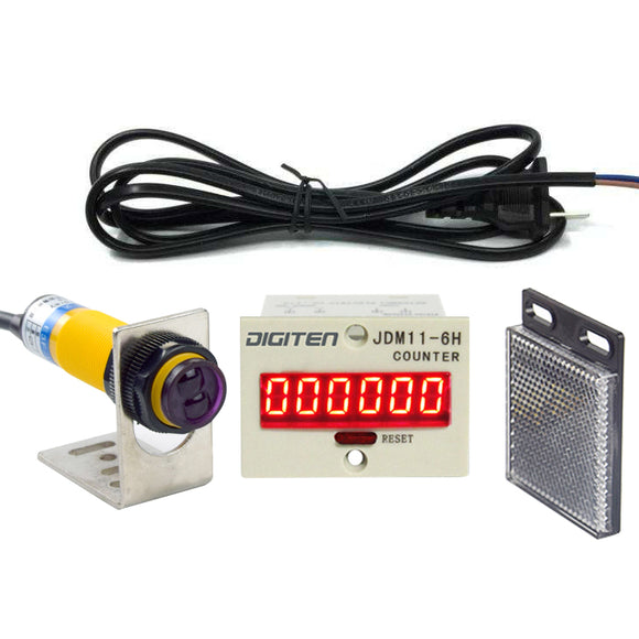 DIGITEN 0-999999 Digital LED Counter +PhotoElectric Switch Sensor +Reflector Automatic Conveyor Belting 100-220VAC
