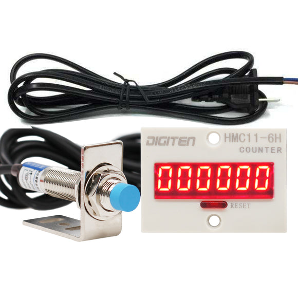 DIGITEN 110V-240V 6-Digit 0-999999 LED Display Digital UP Counter+Inductive Proximity Switch NPN Sensor+Holder