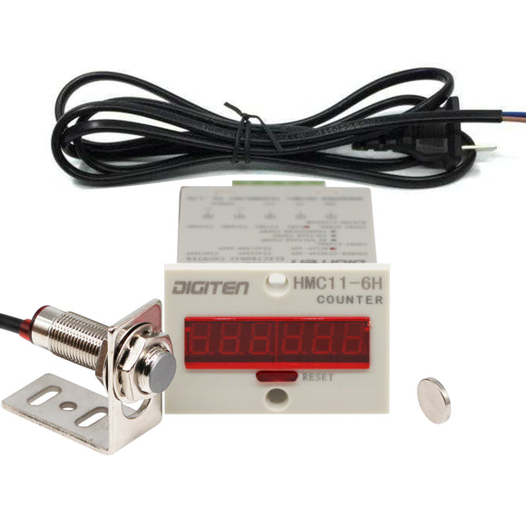 DIGITEN 110V-240V 6-Digit 0-999999 LED Display Digital UP Counter+Hall NPN Proximity sensor switch+Holder