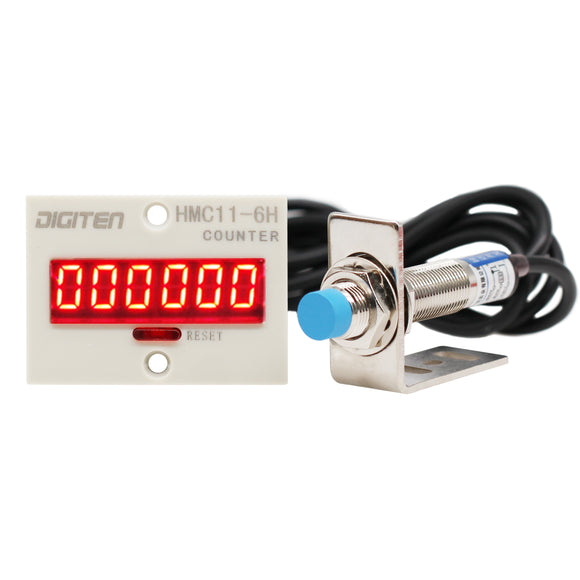 DIGITEN 12V-24V 6-Digit 0-999999 LED Display Digital UP Counter+Inductive Proximity Switch NPN Sensor+Holder