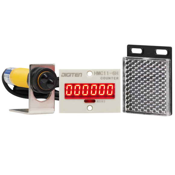 DIGITEN 0-999999 12-24VDC Digital LED Counter +PhotoElectric Switch Sensor +Reflector Automatic Conveyor Belting