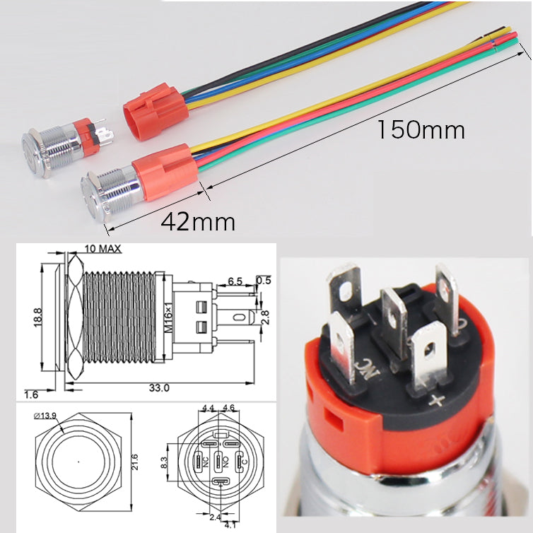 12V 16mm RED LED Marine Car Stainless Steel FOG LIGHT Push Button - Foto 12