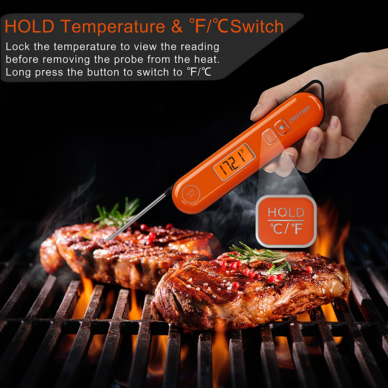 Digital Meat Thermometer, Waterproof Kitchen Instant Read Food Thermometer  for Grilling with Probe, Meat Temperature Probe for Cooking BBQ, Roast