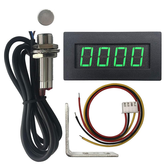 DIGITEN 4 Digital LED Tachometer RPM Speed Meter+Hall Proximity Switch Sensor NPN+Sensor Mounting Holder (Green)