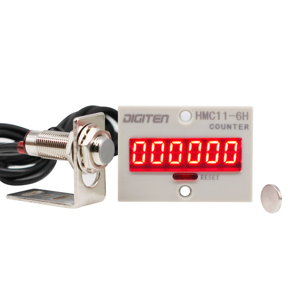 DIGITEN 24V-36V 6-Digit 0-999999 LED Display Digital UP Counter+Hall NPN Proximity Sensor Switch+Holder