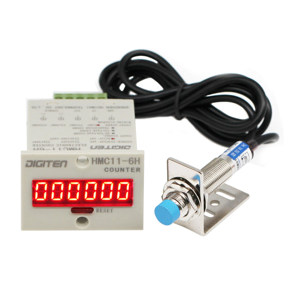 DIGITEN 24V-36V 6-Digit 0-999999 LED Display Digital UP Counter+Inductive Proximity Switch NPN Sensor+Holder