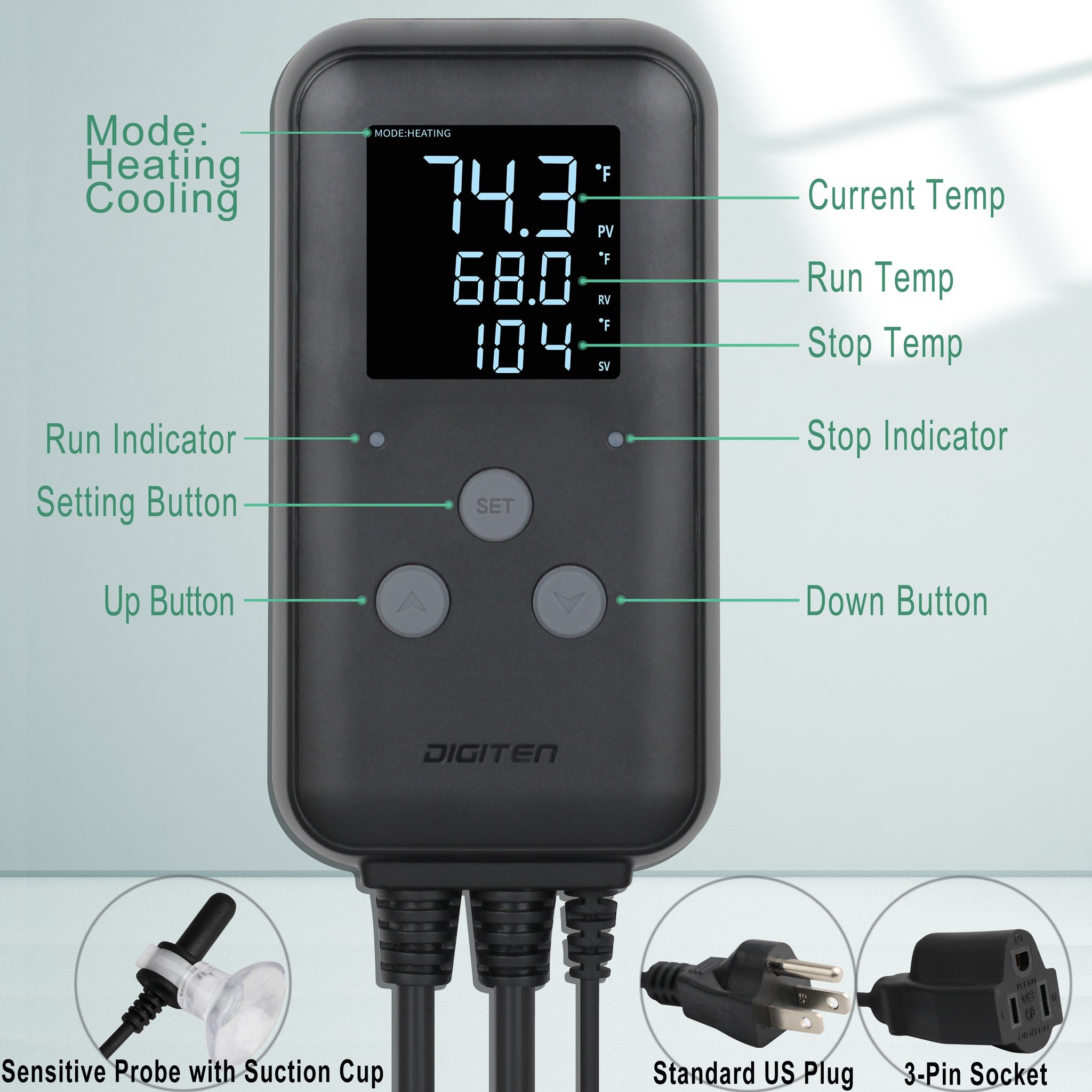 DIGITEN Temperature Controller Wireless Thermostat Outlet Greenhouse  Thermostat Wine Cooler Plug-in Temperature Controller Reptile Temperature  Control Outlet Remote Control Tempreature Build-in Sensor 