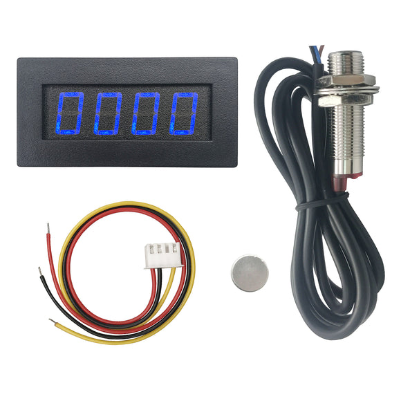 DIGITEN 4 Digital LED Tachometer RPM Speed Meter+Hall Proximity Switch Sensor NPN Blue