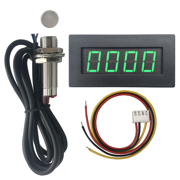 Digitaler LED Tachometer 4-stellig – Drehzahlmesser 5–9999 U/min, DC 8–24V, Mit Hall-Näherungssensor, Für Industrie & DIY