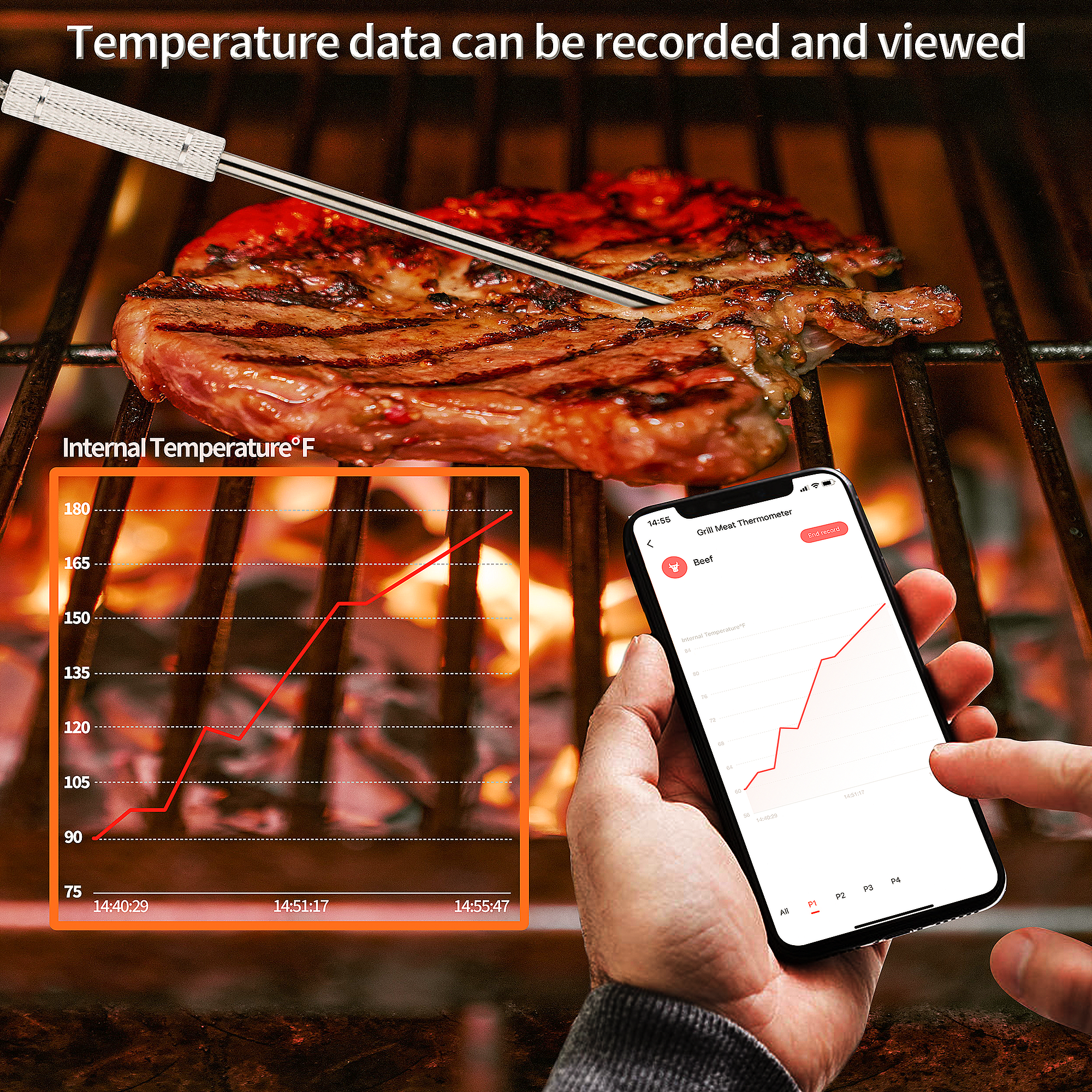  BtcLink Wireless Meat Thermometer Digital 777FT Range