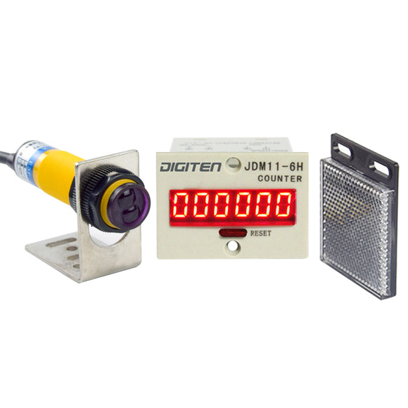 DIGITEN 0-999999 24-36VDC Digital LED Counter +PhotoElectric Switch Sensor +Reflector Automatic Conveyor Belting